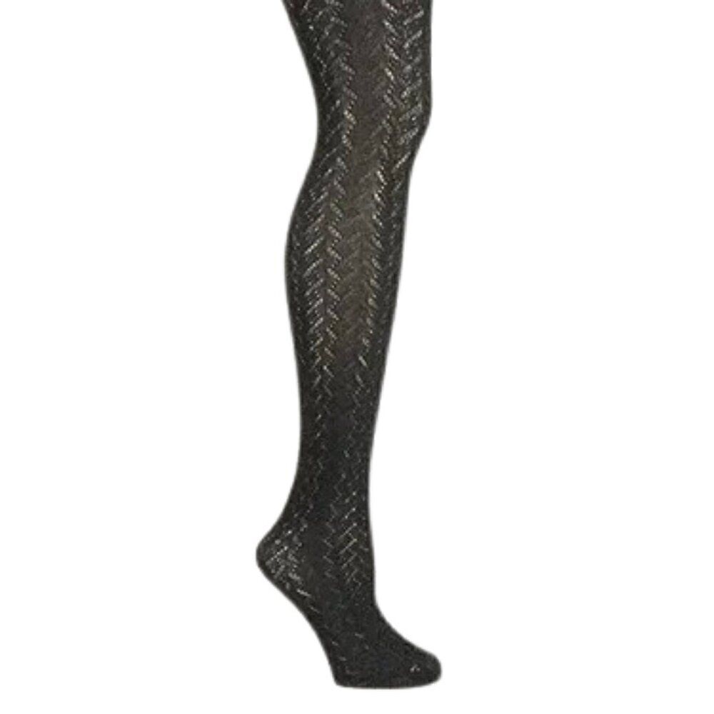 EUC American Apparel Womens Large Herringbone Cutout Black Pantyhose Tights M/L